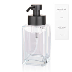 Foaming Soap Dispenser with Stainless Steel Pump 12oz Refillable Glass Liquid Dish Soap Bottles for Bathroom Kitchen Sink Home Decor